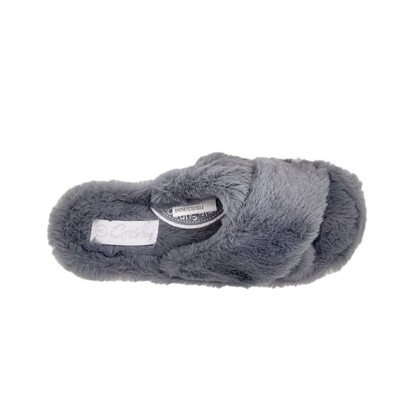 Ladies Shoes Grosby Invisible Crossover Grey Furry Slip on - Picture 4 of 6